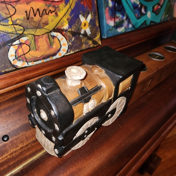 Hand Carved Wood Train Engine Votive Tealight Candle Holder Railroadiana Decor - Picture 6 of 7